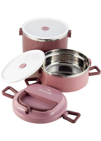 Ланч-бокс Snack 1700мл двухуровневый, пластик и нержавеющая сталь, розовый Kamille (372174202)