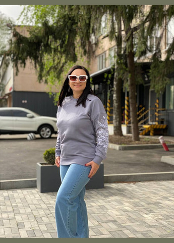 Темно-ліловий жіночий світшот з вишивкою BeART квітковий вишивка (301263619)