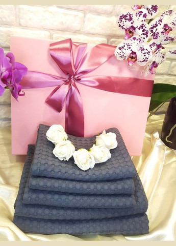 Подарок для женщины комплект полотенец премиум 110х65 см 75х55 см 5 штук синий графит (5743-2139) No Brand (294207142)