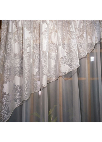 Фіранка красива кухонна готова Фая сіра срібна квітка ліва No Brand (372134013)