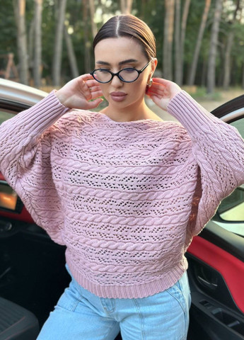 Пудровый демисезонный стильный вязаный свитер с манжетами на рукавах Allthings