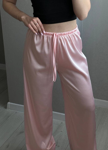 Базовые легкие повседневные шелковые прямые брюки высокой посадки с поясом на резинке со шнурком Tik-Tak (335810701)