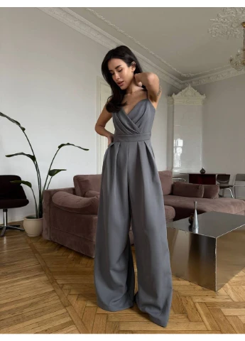 Женский классический комбинезон без рукава с V-образным вырезом (like16742) Like fashion серый праздничный