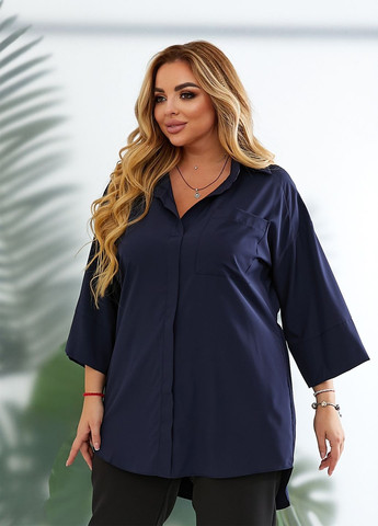 Тёмно-синяя блуза женская с объемными рукавами No Brand