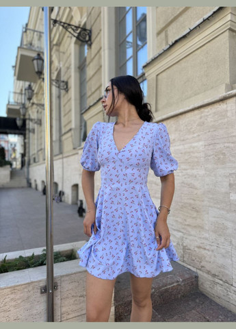 Блакитна сукня з відкритою спиною єврософт блакитна в малиновий принт You Best