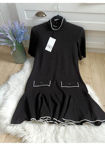Черное короткое платье с воланами Zara