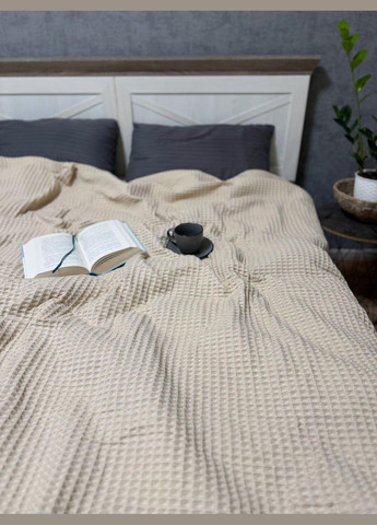 Покривало плед Вафельне Полуторне 160х230 см Бавовняне Капучіно No Brand (289370648)