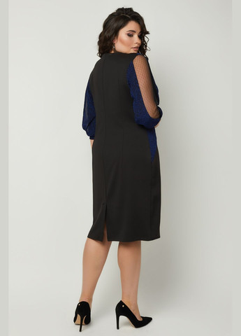 Темно-синя святковий жіноча сукня напівприталеного силуету міді довжини all posa (ap101002p) A'll Posa