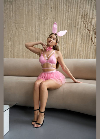 Рожевий комплект спокусливої жіночої білизни костюм "зайки" Simply sexy