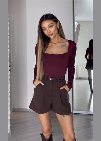 Женский обтягивающий боди-лонгслив с длинным рукавом бордовый. No Brand (316232116)