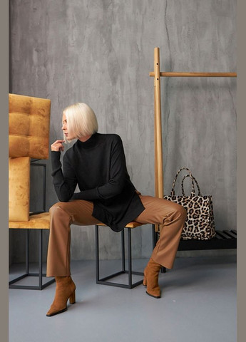 Чорний демісезонний жіночий подовжений джемпер з розрізами (2442) Triko Bakh