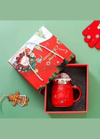 Новогодняя чашка с крышкой в виде снежнего шара с Дедом Морозом красного цвета в подарочной упаковке No Brand (315101635)