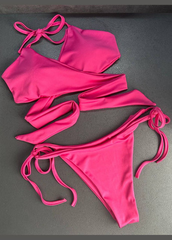 Малиновий літній жіночий роздільний купальник з зав'язками роздільний Україна