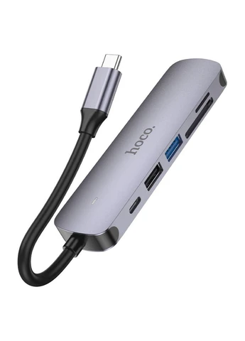 Переходник HB28 Multi-function 6in1 (Type-C to HDTV+USB3.0+USB2.0+SD+TF+PD) Hoco (399202763)