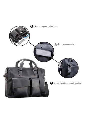 Мужская сумка для ноутбука из натуральной винтажной кожи с карманами черная (sku_11111) No Brand (328922631)