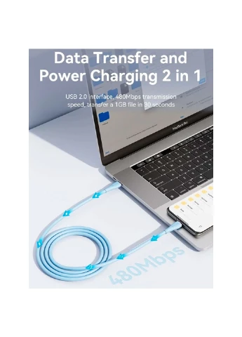 Кабель USB 2.0 C Male to C Male 5A Cable 1.5M Light Blue Silicone Type (TAWSG) Vention (376310266)