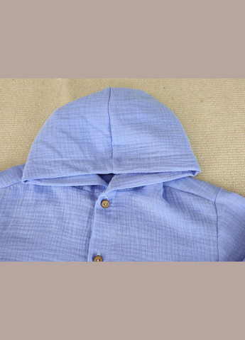 Голубой летний детский муслиновый летний голубой костюм рубашка с капюшоном штаны с рубашкой, брючный No Brand