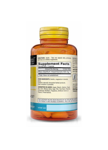 Натуральна добавка Maca 500 mg, 60 капсул Mason Natural (294928665)