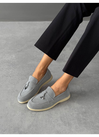 Женские лоферы серые замшевые nikart с декоративной фурнитурой. | серые (355796228)