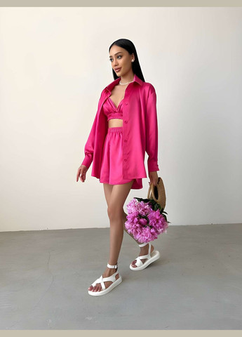 Жіночий якісний літній ніжний зелений костюм у піжамному стилі сорочка короткі шорти і топ No Brand (333143128)