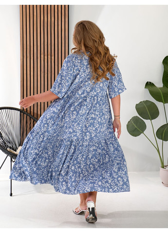 Сіро-голубий святковий, повсякденний сукня кльош Zemal з квітковим принтом