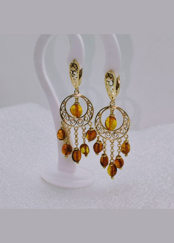 Сережки 3045 з натурального бурштину відтінок медовий MINOV (311310538)