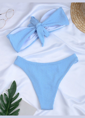 Голубой летний женский раздельный купальник бандо на завязках жатка bali розовый No Brand