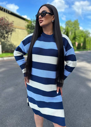 Блакитна повсякденний в’язана сукня міді Allthings в смужку