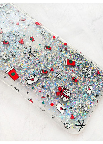 Чехол с плавающими блестками для Xiaomi Redmi Note 10/Note 10s Серебряный Новогодний фон (принт 182) CASE CONTROL (362965162)