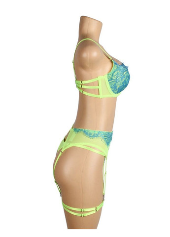 Салатовий демісезонний комплект білизни салатовий star night з бірюзовими мереживними вставками star night (без коробки) No Brand