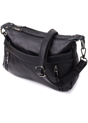 Сумка крос-боді на плече жіноча з натуральної шкіри середня Чорний 38344 Vintage (355245248)