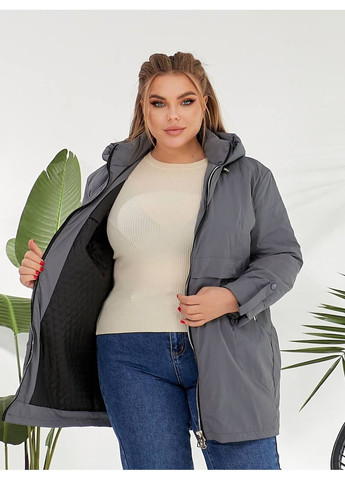Серая демисезонная демисезонная женская куртка удлиненного кроя с капюшоном. MonCher