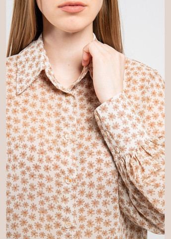 Бежева блуза жіноча на ґудзики в квіти бежева mkaz6215-1 Modna KAZKA