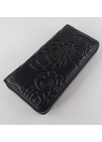 Женский кошелек большой горизонтальный на полную купюру на змейке из натуральной кожи черный No Brand (335821269)