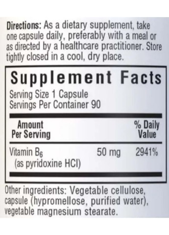 Vitamin B6 50 mg 90 Veg Caps Bluebonnet Nutrition (294058478)
