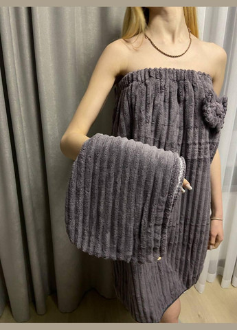 Комплект для бани женский мягкий Банный графит текстиль (П4К-doubleК0506-3-03) No Brand однотонный комбинированный