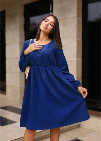 Синее повседневный, коктейльное, джинсовое, деловое, кэжуал лаконичное а-силуэтное платье а-силуэт InFashion однотонное