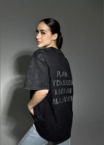 Жіноча оверсайз футболка вільного крою з ефектом варенки стильні oversize футболки варенка з оригінальним принтом на спині Cindylove - (343053102)