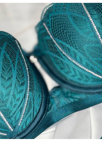 Изумрудный ажурный бюстгальтер анжелика на поролоне с вставками страз на чашку в изумрудный FNNISS