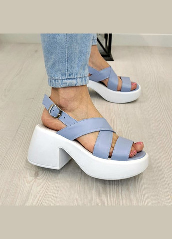 Голубые босоножки женские кожаные на широком каблуке.. 39 размер Vasha para