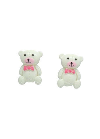 Клипсы серьги детские для ушей без пробивания уха Мишка белый с розовым бантиком Liresmina Jewelry (285110961)