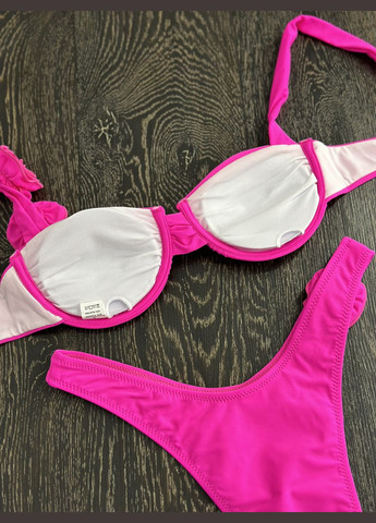 Розовый летний женский раздельный купальник бразильское бикини с косточками и объемными цветами 3d flowers сиреневый No Brand