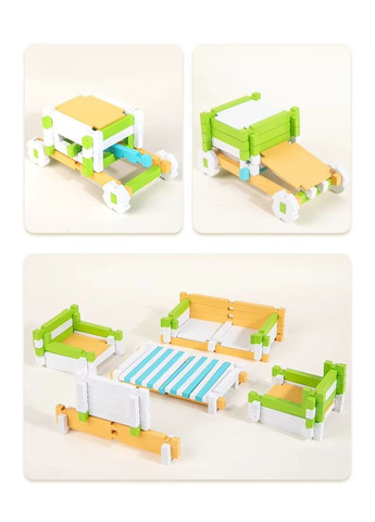 Деревянный конструктор с фигурками животных и транспорта 120 деталей No Brand (358936266)