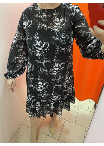 Чорна сукня шифон довгий рукав принт квіти 46 чорна Tell