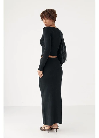 Приталенный костюм в рубчик из кофты и юбки, ONE SIZE No Brand (399770258)