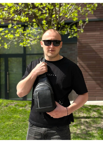 Чоловічий стильний чорний шкіряний слінг на плече 7862 Tiding Bag (336551854)