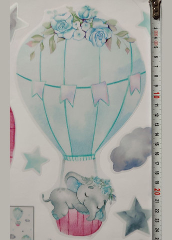 Наклейки для дитячого садка на стіни Слоники сплять на блакитних повітряних кулях (лист 30 х 90 см) Б156-19 No Brand (302242957)