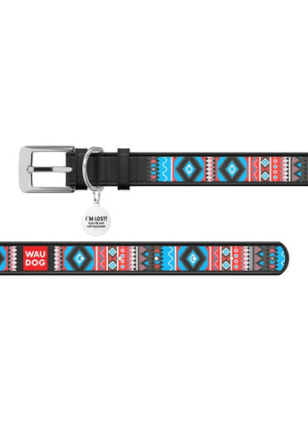 Ошейник для собак кожаный WAUDOG Design с QR паспортом, рисунок "Этно", M, Ш 20 мм, Дл 29-38 см, No Brand (363198012)