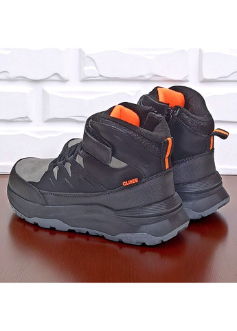 Черные спортивные, повседневные, кэжуал осенние утепленные демисезонные подростковые ботинки хайтопы на липучке для мальчика подростка на флисе Clibee
