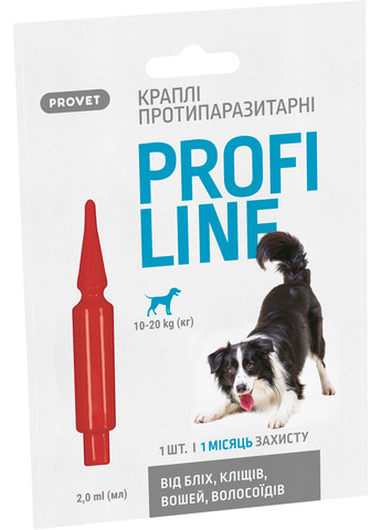 Капли Profiline инсектоакарицид для собак 1020 кг 1 пипетка 2.0 мл (4823082431076) ProVET (279572898)